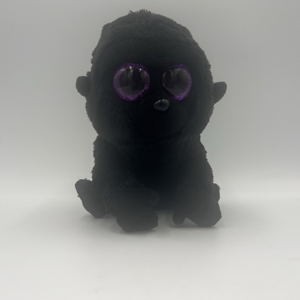 TY TYsilk Beanie Boos Plush 6" George Gorilla Black Purple Glitter Eyes 2017